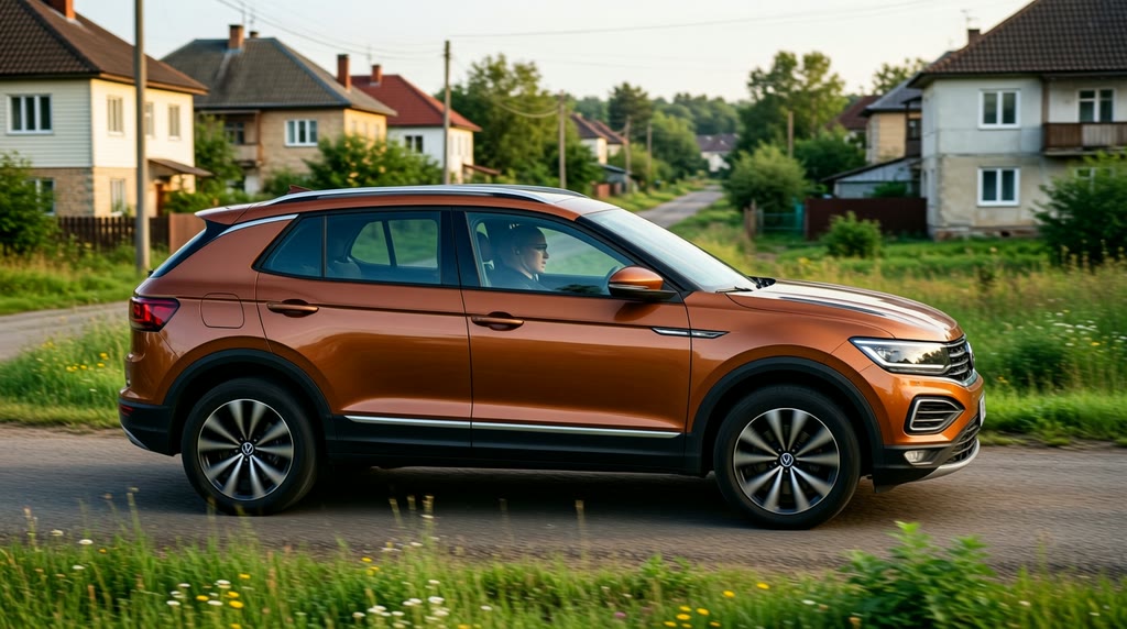 Volkswagen T-Cross в движении после заказа