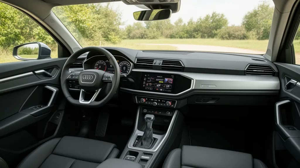 Чёрный салон Audi Q3 Sportback с пассажирского места для заказа из Китая