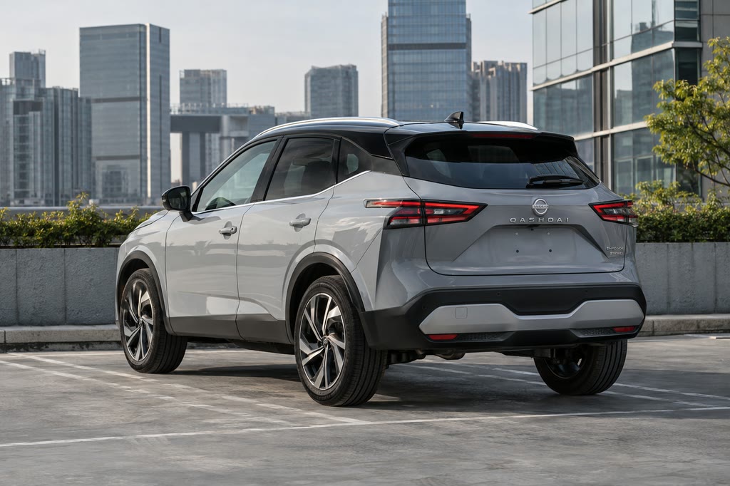 Nissan Qashqai на парковке — авто из Китая под заказ Nissan Qashqai на городской парковке после заказа из Китая