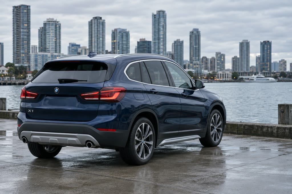 BMW X1 на городской набережной после заказа из Китая BMW X1 на городской набережной после заказа из Китая
