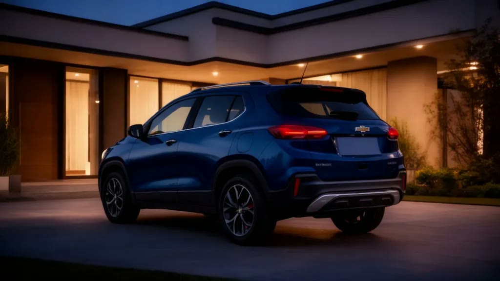 Тёмно-синий Chevrolet Trax у загородного дома, чтобы пригнать авто из Китая